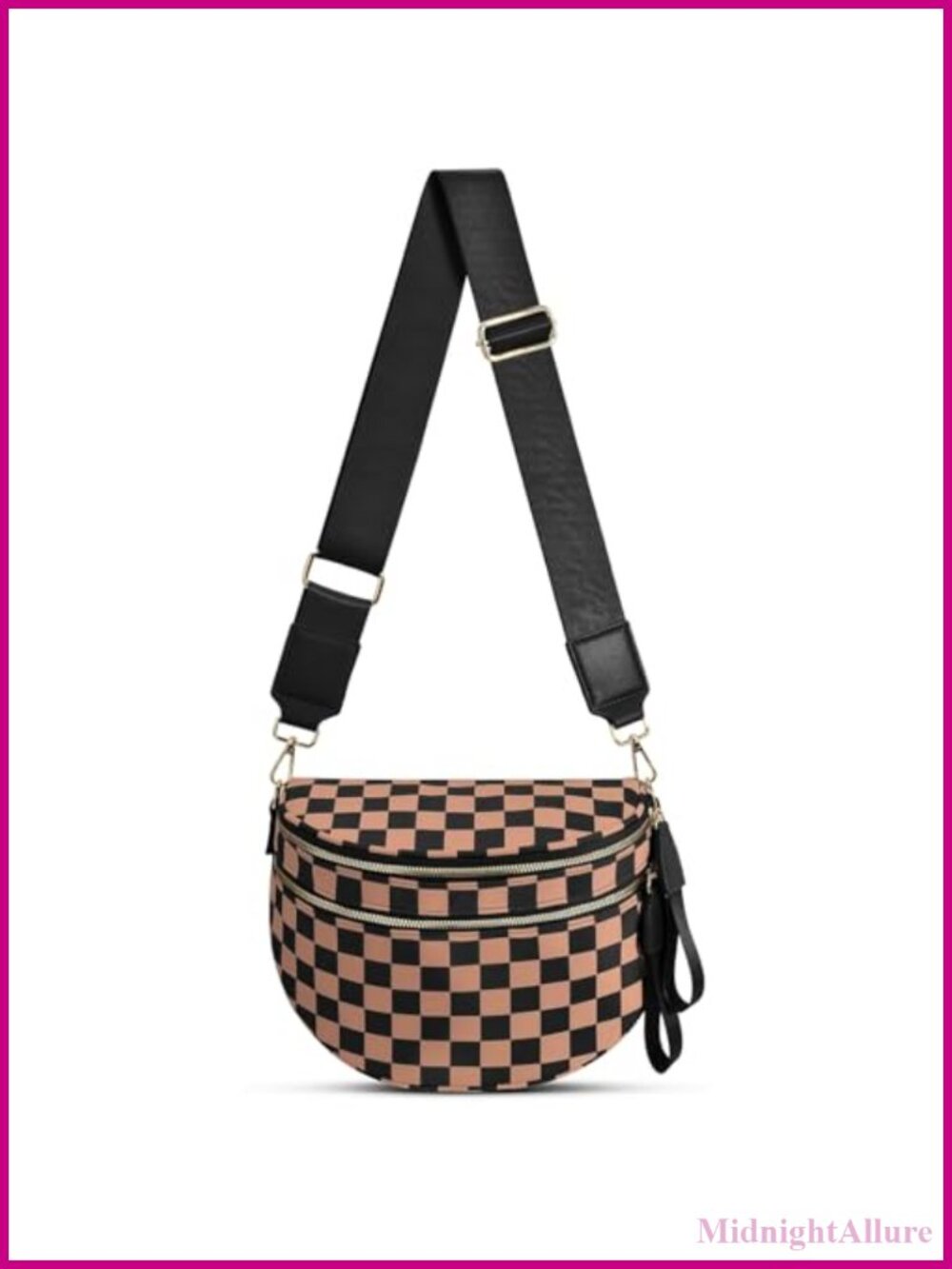 Checkered Crossbody Bag Nylon Bum Bag Shoulder Purse Adjustable Strap